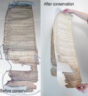 A parchment roll before and after conservation.