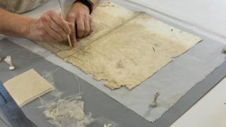 Conservation of 17th century wills.